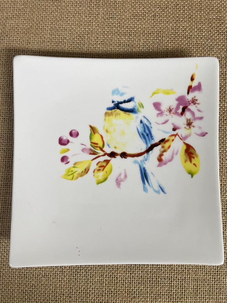 6"x6"Set of 4 White w/bluebird & floral dish