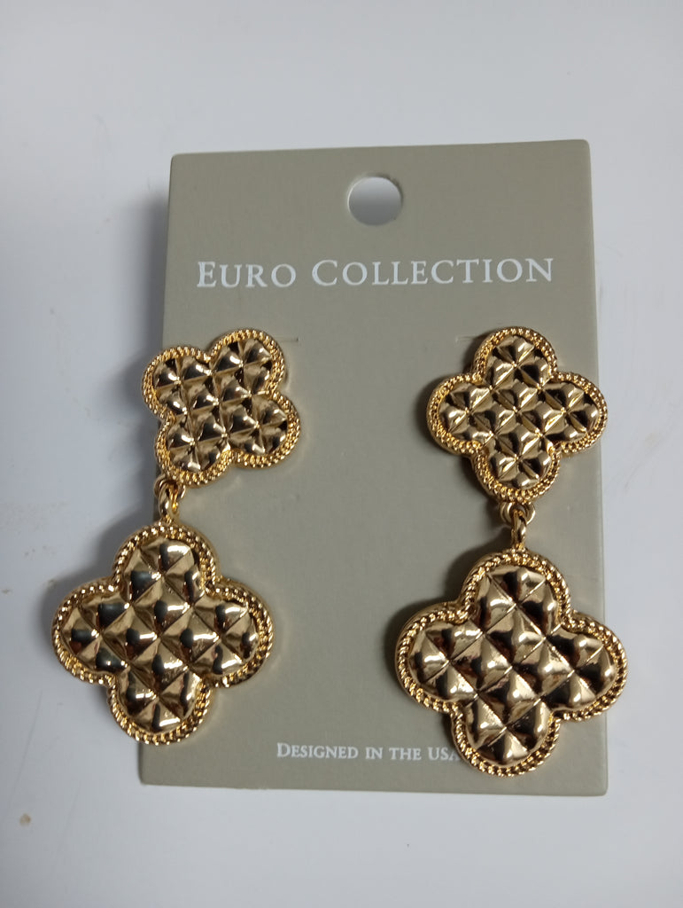 EURO Collection Gold Double Clover Stud Earrings
