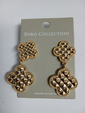 EURO Collection Gold Double Clover Stud Earrings
