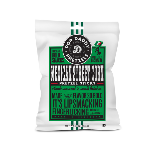 Seasoned Pretzels - 3oz - Mexican Street Corn (NEW 12CT) Pop Daddy Snacks