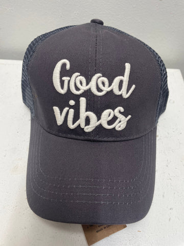 C.C. Pony Ball Cap Good Vibes Amanda Queen