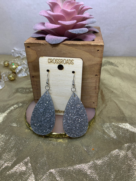 Teardrop Solid Earrings-Silver Glitter