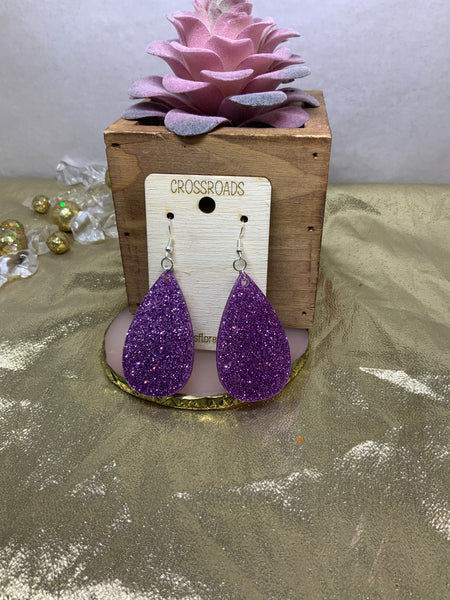 Teardrop Solid Earrings-Purple Glitter