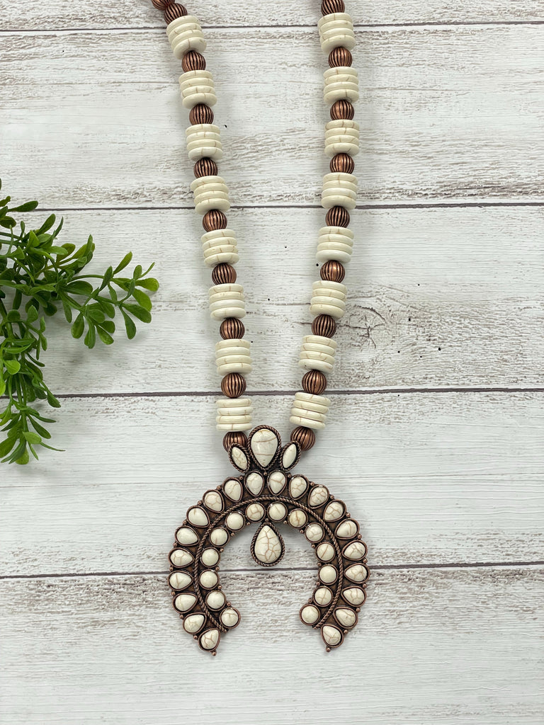 Western Style Cream Squash Blossom Necklace