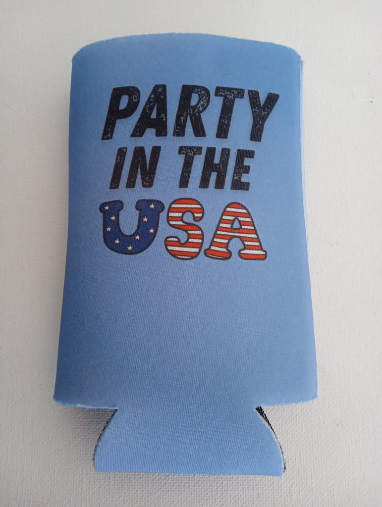 blue koozie Party in the USA