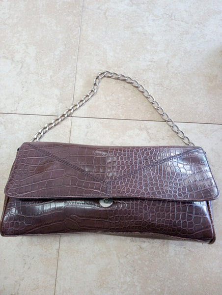 kristen davis brown faux alligator purse