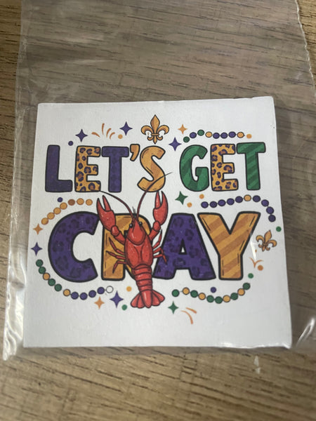 2"x2" Mardi Gras Magnets-Let's Get Cray/crawfish