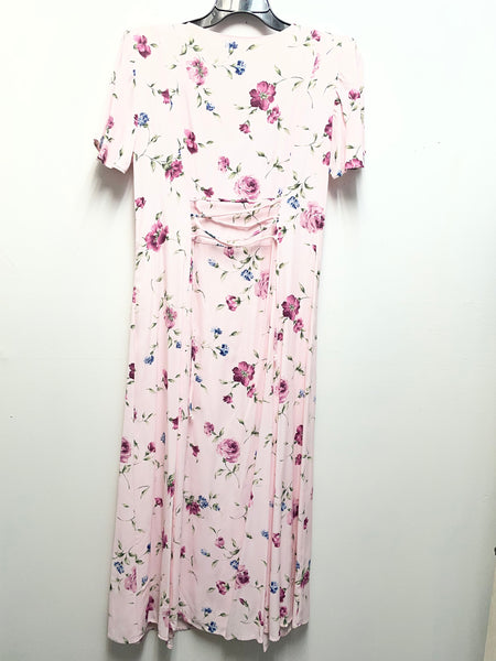 Betsy Lauren Pink Floral Maxi Dress with Cape Sleeves | Size 10