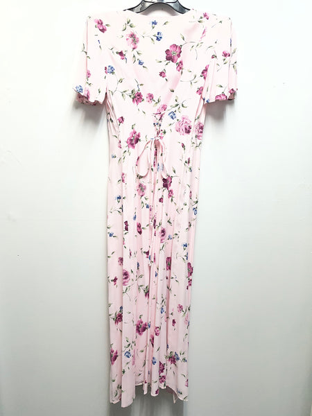 Betsy Lauren Pink Floral Maxi Dress with Cape Sleeves | Size 10
