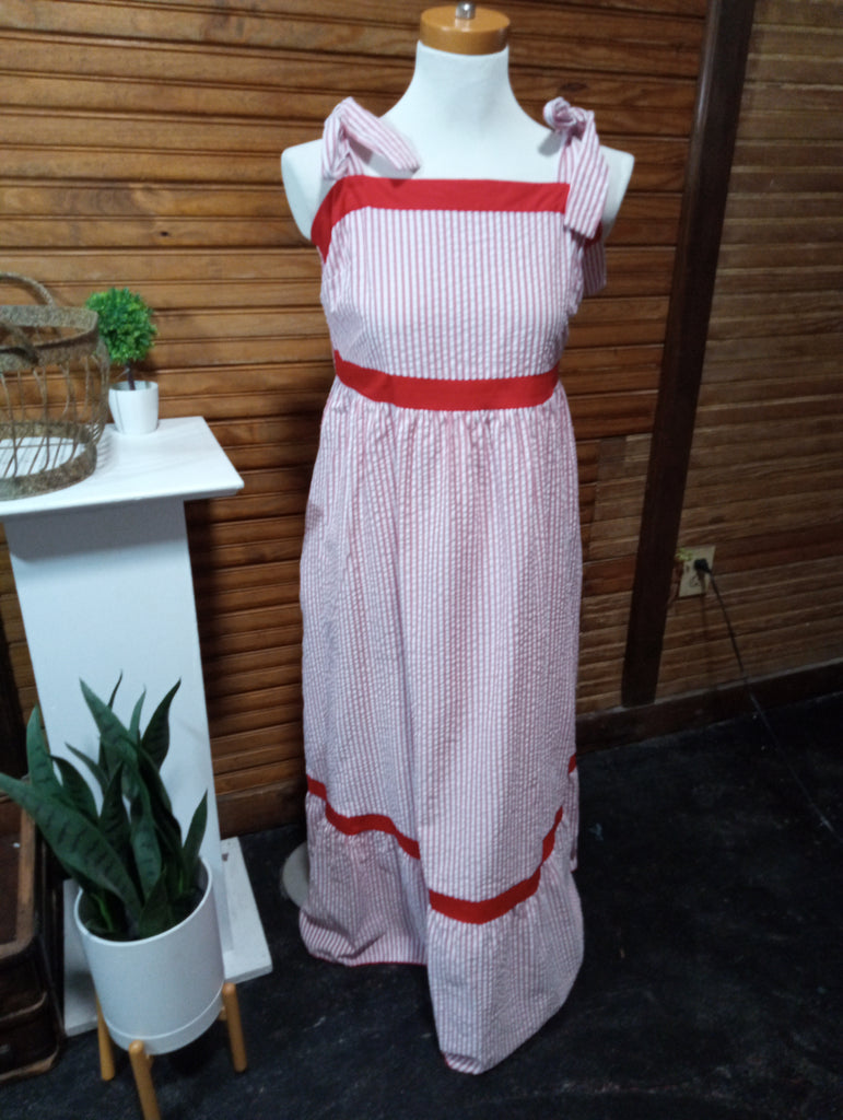 Red/White stripe Maxie dress w/tie shoulder straps