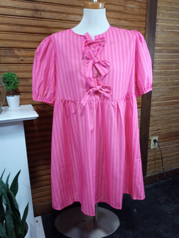 Mauve/Pink striped mimi dress w/front bows