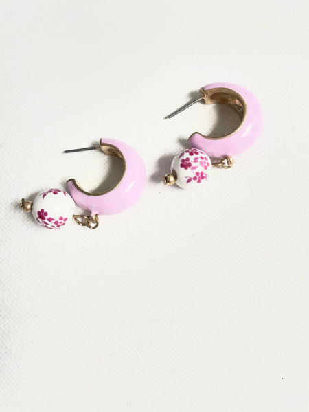 Whitney Wilkins Hoop Earrings | Maroon Studded & Pink Bead Whitney Wilkins