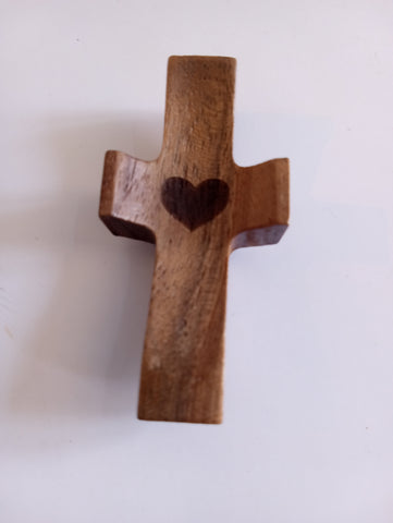 Black Walnut 2" pocket prayer Cross w/heart OhhMy! Gifts and Things, LLC
