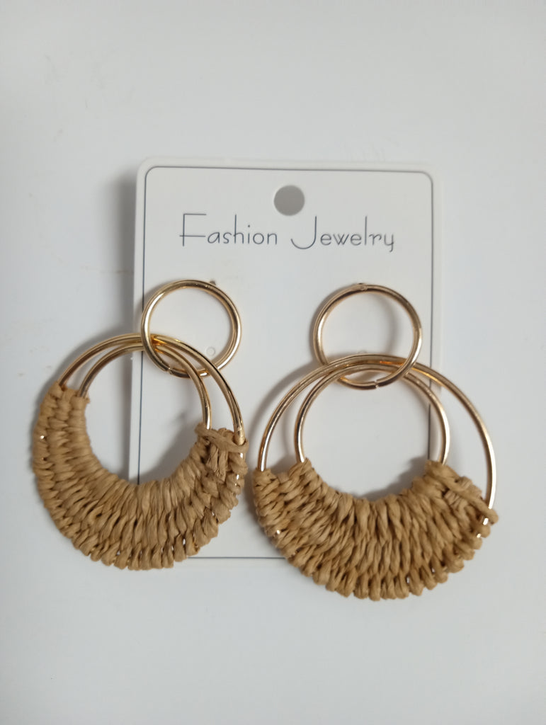 Fashion Jewelry Gold/Rattan Hoop Earrings