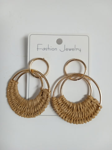Fashion Jewelry Gold/Rattan Hoop Earrings