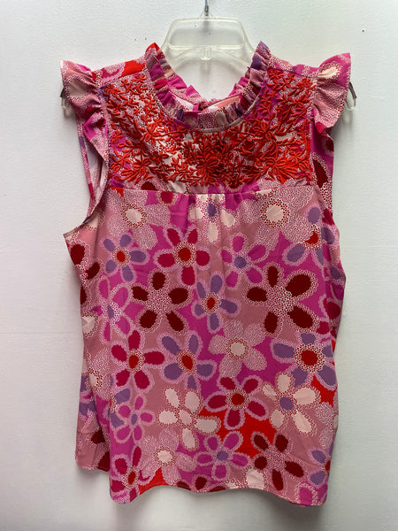 Floral Large Red/Pink Ruffle Neck & Sleeve with Red Embroidery on Chest
