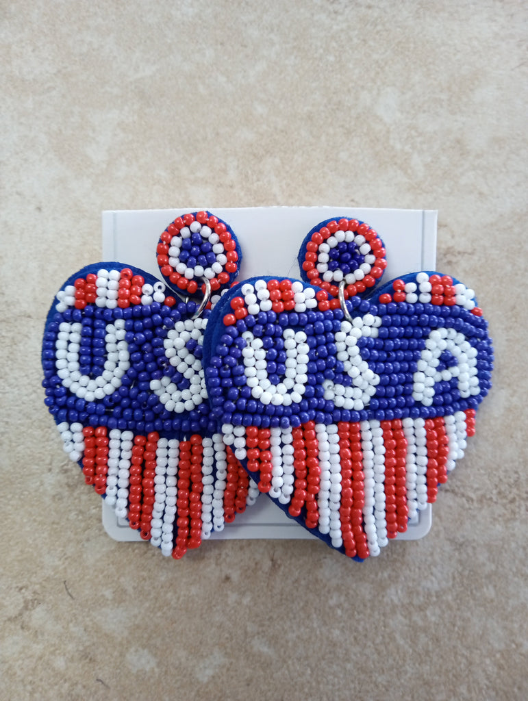 Red White Blue Heart Shape USA stud earrings Ashlyn Abernathy