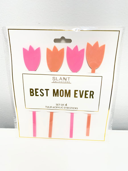 Slant Selection Stir Sticks set of 4-Peach/pink BEST MOM EVER