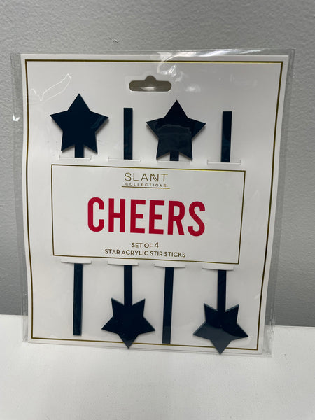 Slant Selection Stir Sticks set of 4-Navy stars-CHEERS