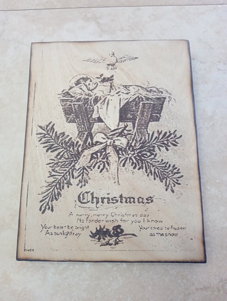 Christmas-8.5" x 6.5" Wood Burned Wall Decor Lasered Christmas print/Wood-Burned & Laser-Engraved Art