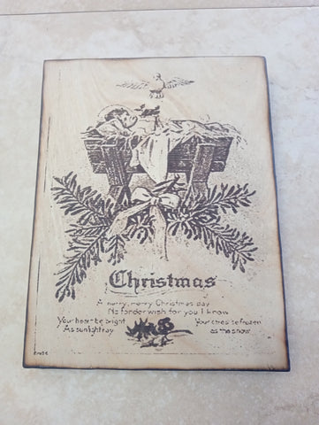 Christmas-8.5" x 6.5" Wood Burned Wall Decor Lasered Christmas print/Wood-Burned & Laser-Engraved Art