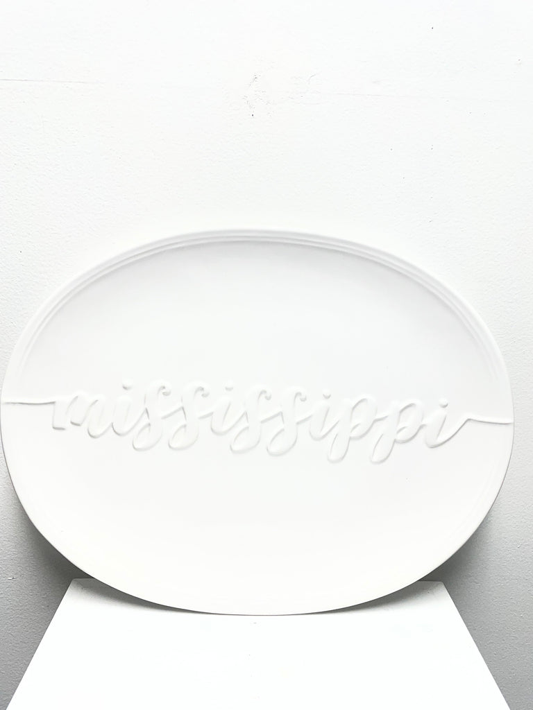 16"x12" White Oval Platter Embossed Mississippi | Southern Gift Amanda Queen
