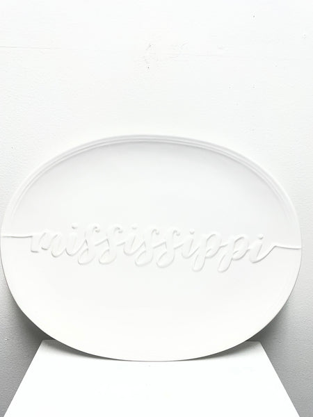 16"x12" White Oval Platter Embossed Mississippi | Southern Gift Amanda Queen