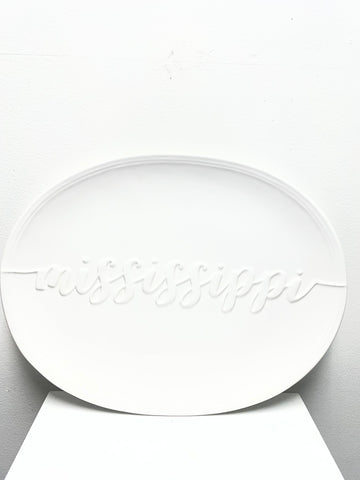 16"x12" White Oval Platter Embossed Mississippi | Southern Gift Amanda Queen