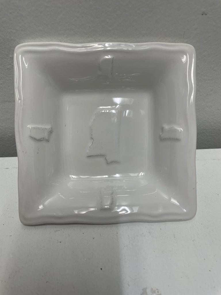 4.5"x5" White Square Trinket Dish Embossed Mississippi State Amanda Queen