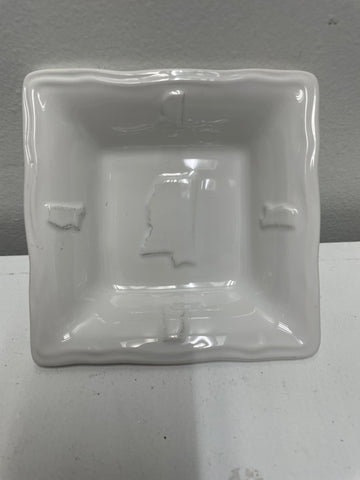 4.5"x5" White Square Trinket Dish Embossed Mississippi State Amanda Queen