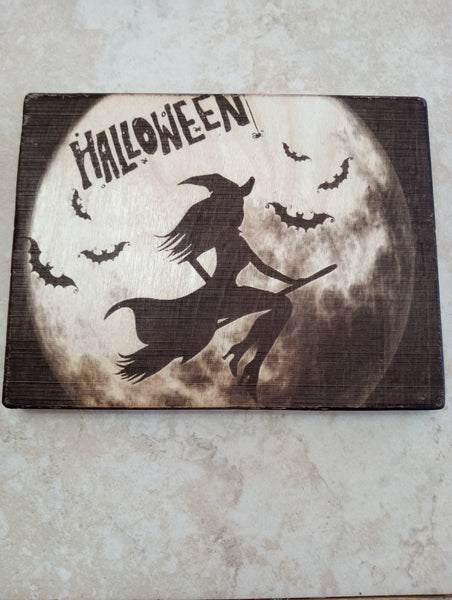 Fall/Halloween/Handmade Burnt Wood Laser Art Shelf Sitter Rick Dantzler