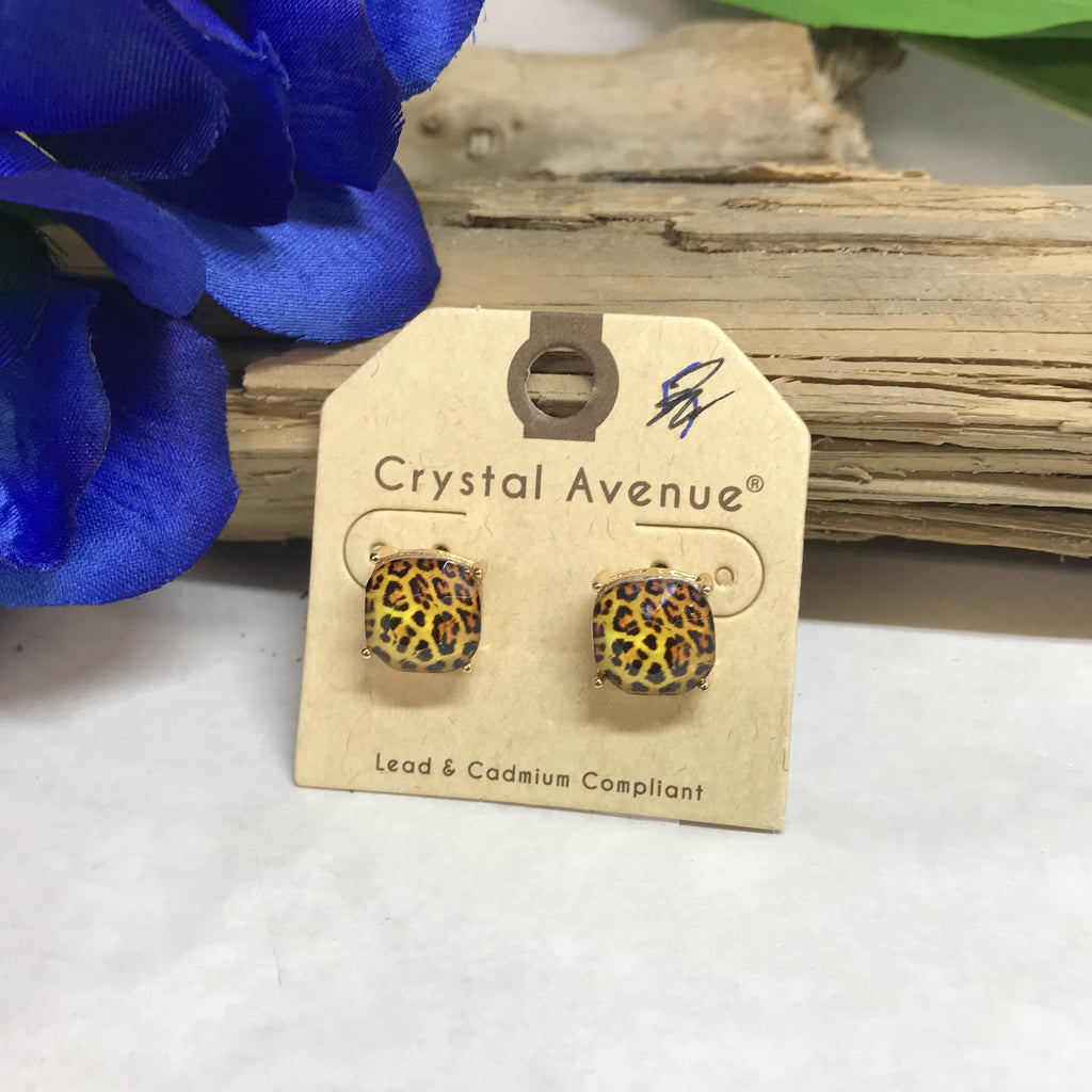 Animal Print Studded Earrings with Gold Backing