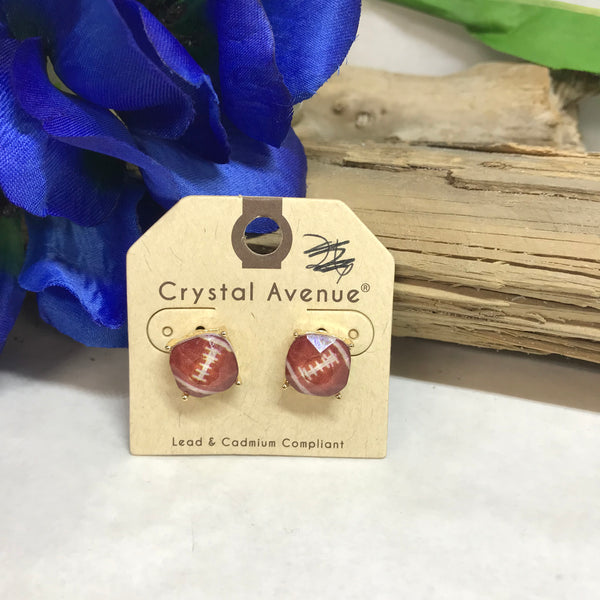 Football Studded Earrings with Gold Backing