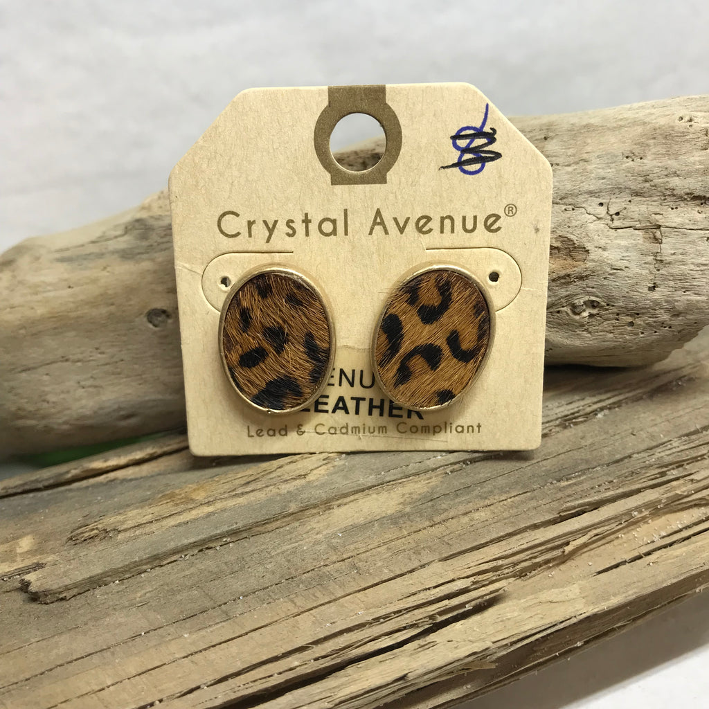 Oval Animal Print Studded Earrings with Gold Backing