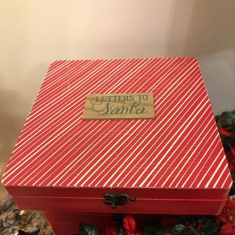 red and white striped Letters to Santa Box
