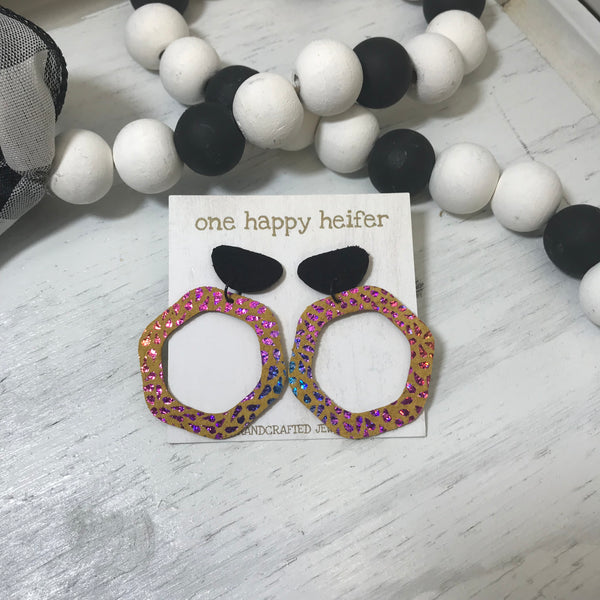 multi colored hexagon shaped earrings