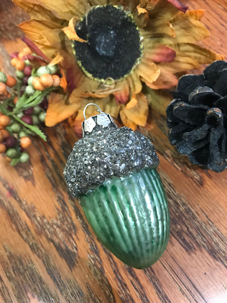 Green and w/silver top glass acorn ornaments