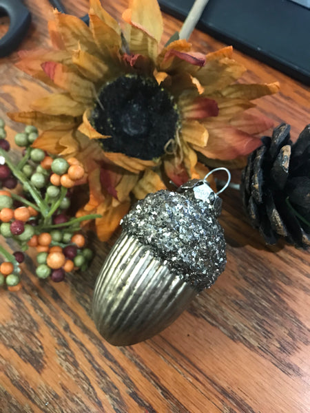 Light brown and w/silver top glass acorn ornaments