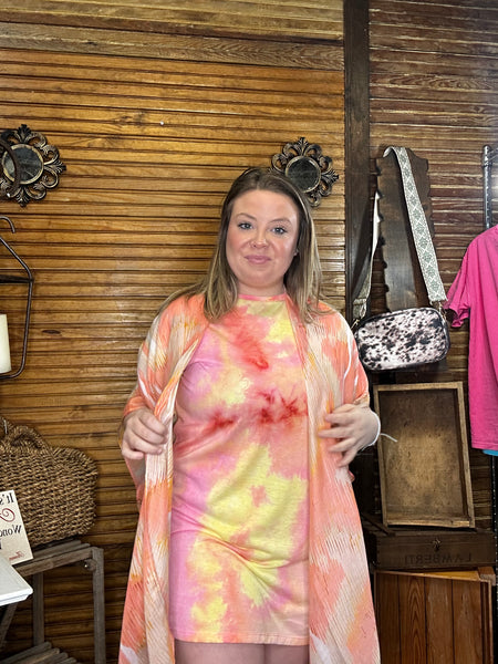Pink and Yellow Tie-Dye T-Shirt Dress