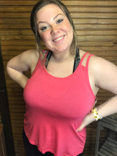 Double Strapped Tank With Scoop Neckline-Coral