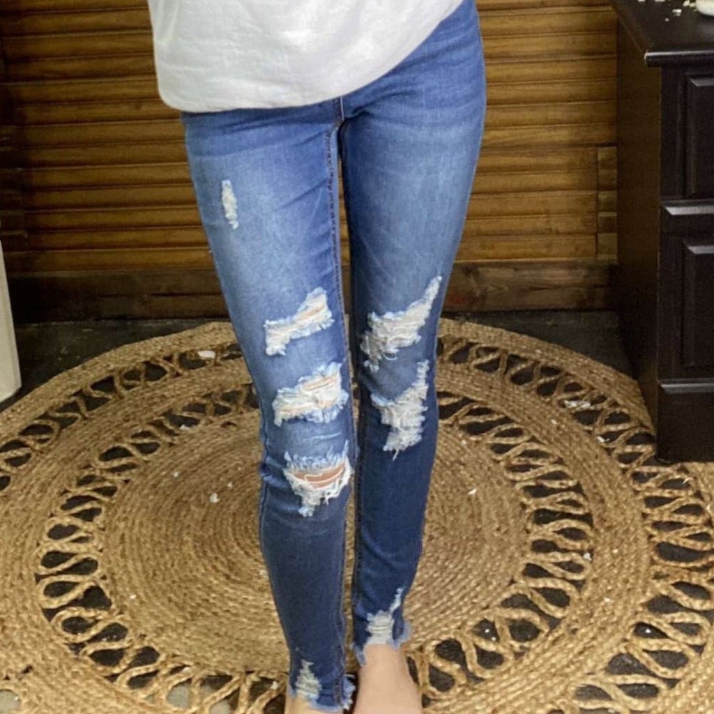 Skinny Jeans with zipper and button, comfy, runs slightly small, would size down.