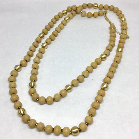 Necklace: 36” Wood and Gold Bead Necklace with 3” extension.