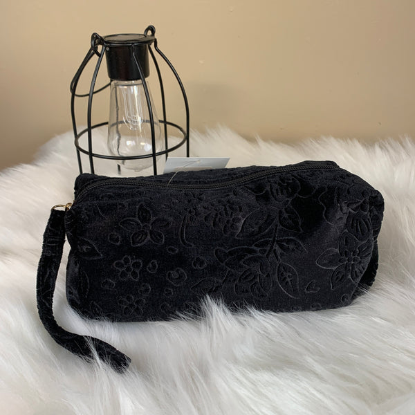 Black Velvet Zippered Cosmetic Bag with wristlet