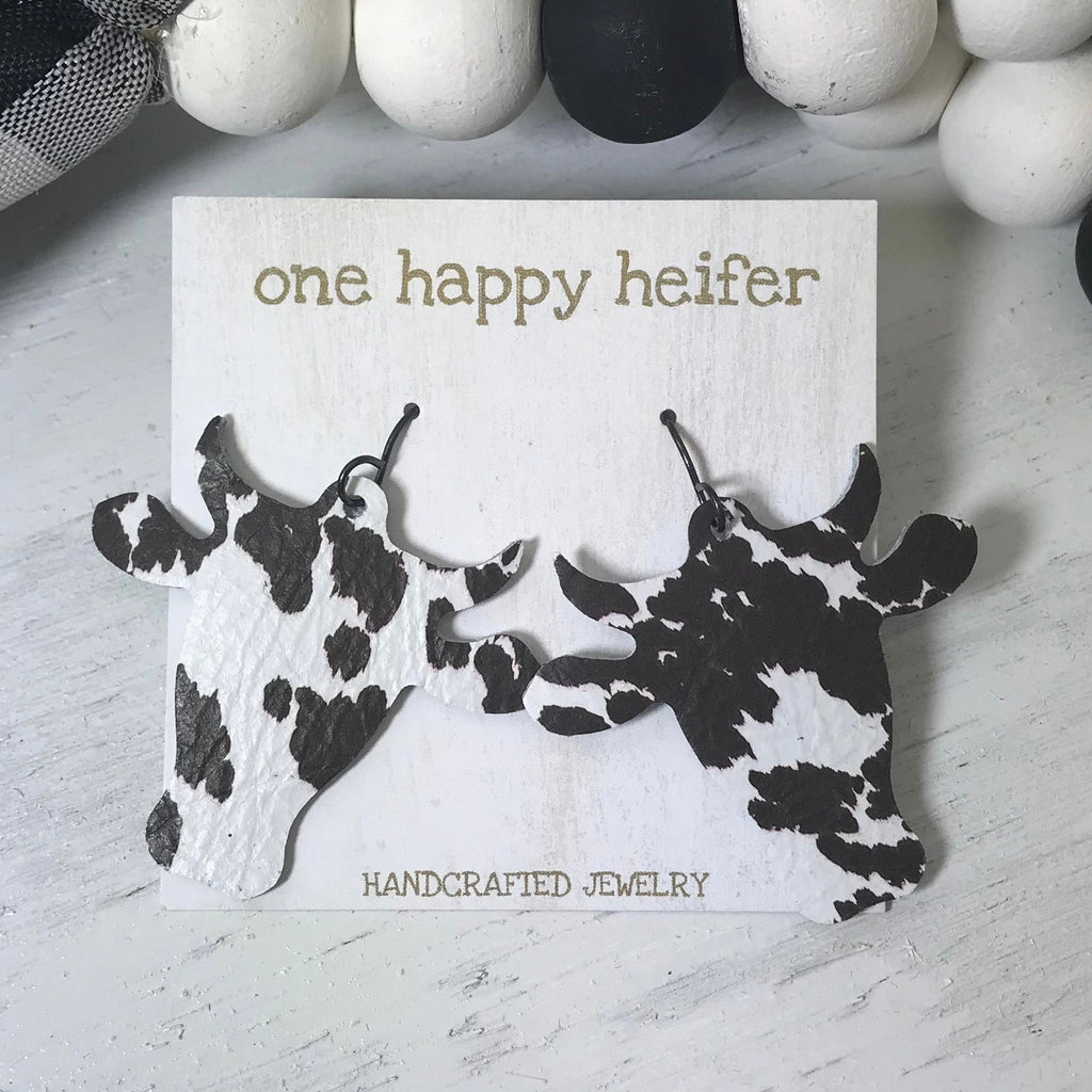 cow print and cow shaped earrings