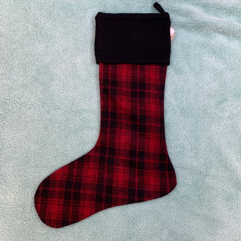 black and red plaid Christmas stocking