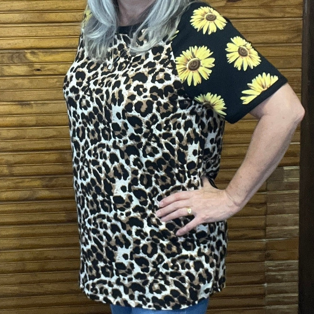 Animal print and sunflower sleeves top