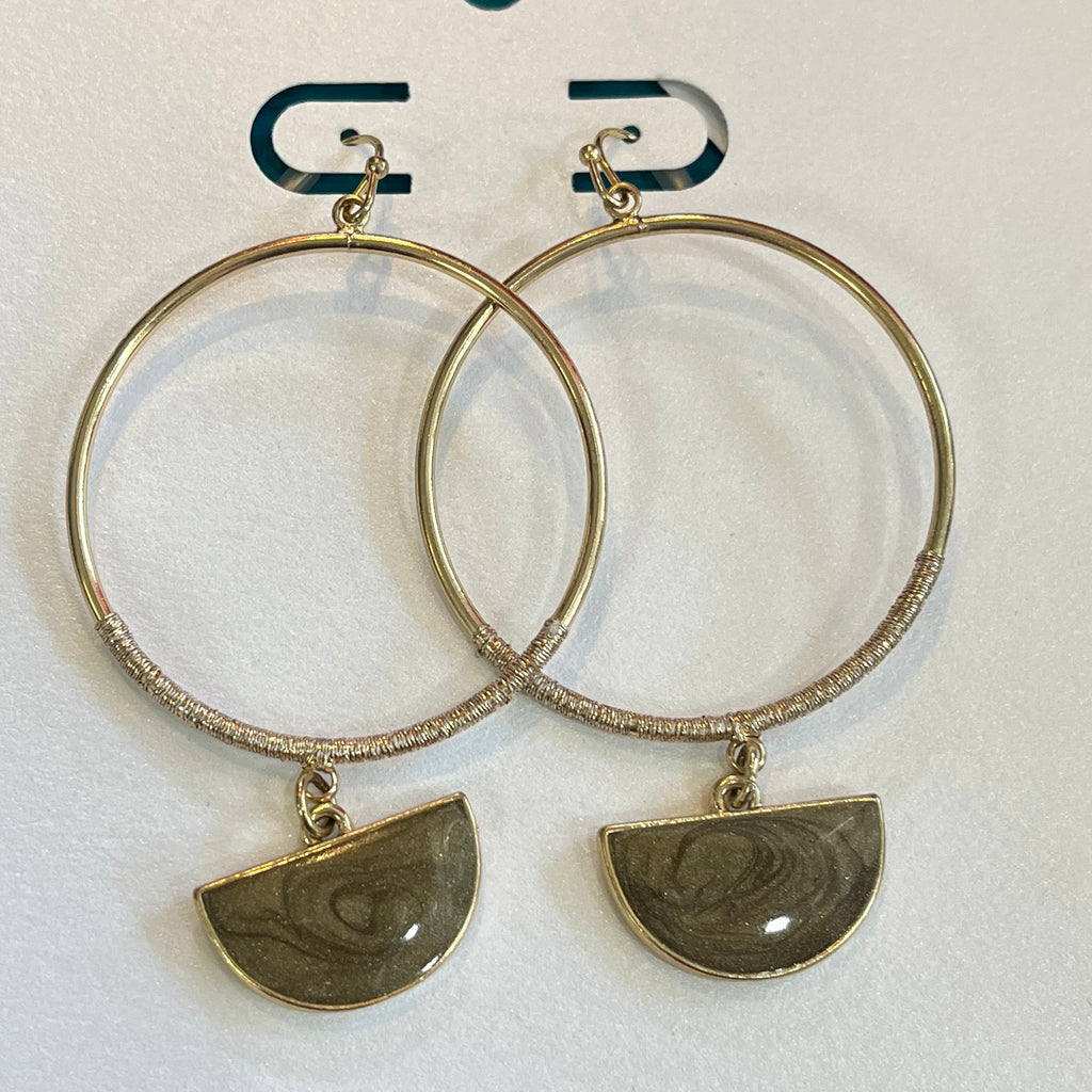 Gold Hoop Natural Stone Pierced Earrings