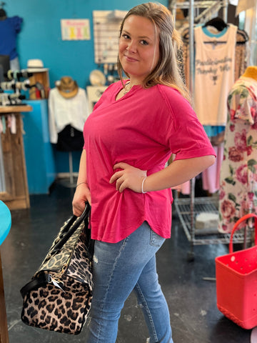 Notched Neck rolled Up Sleeve Top OhhMy! Gifts and Things, LLC