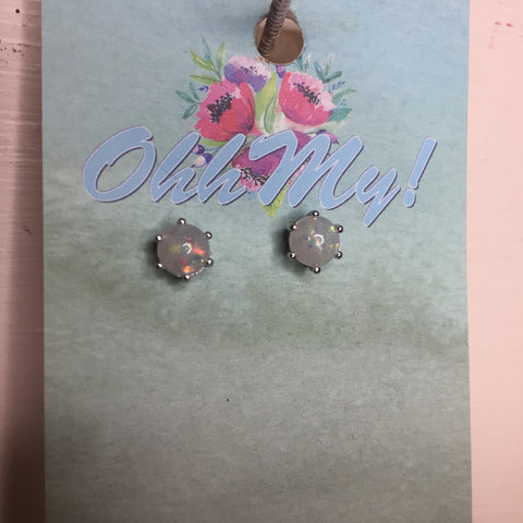 Pierced silver earring studs with opal stone. 